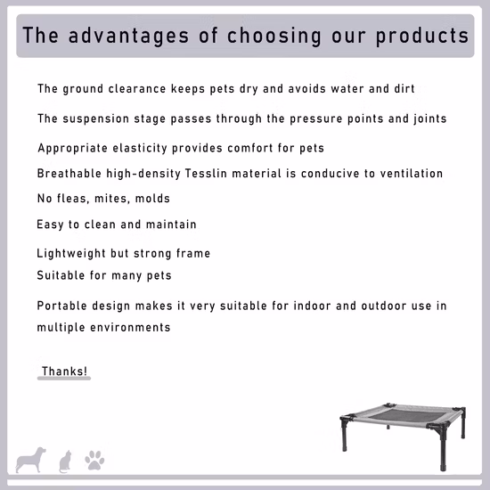 Washable Outdoor Stainless Steel Chewproof and Comfortable Oxford Raised Elevated Pet Dog Bed