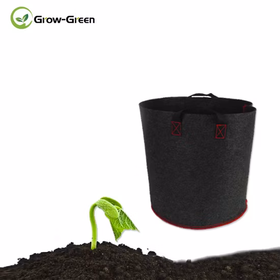 Felt Square Aeration Fabric Pot Planting Grow Bag with Green Handles